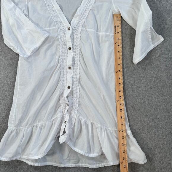 Saha White Button Front Swim Coverup Women's Medium White Crochet Trim Ruffle - Picture 4 of 7